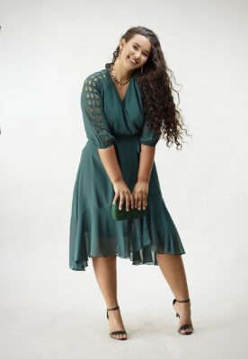 Vestido Midi Musseline Verde Musgo