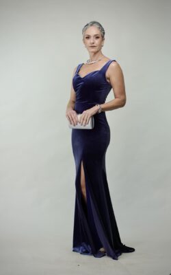 Vestido Longo Azul Marinho Veludo