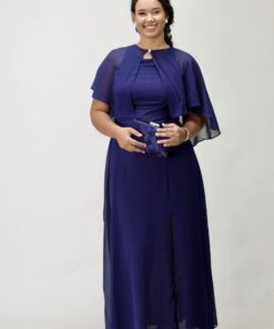Vestido longo em musseline marinho