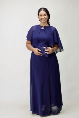 Vestido longo em musseline marinho