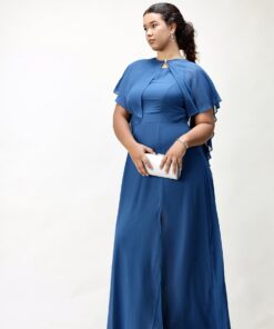 Vestido longo em Musseline Azul
