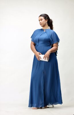 Vestido longo em Musseline Azul